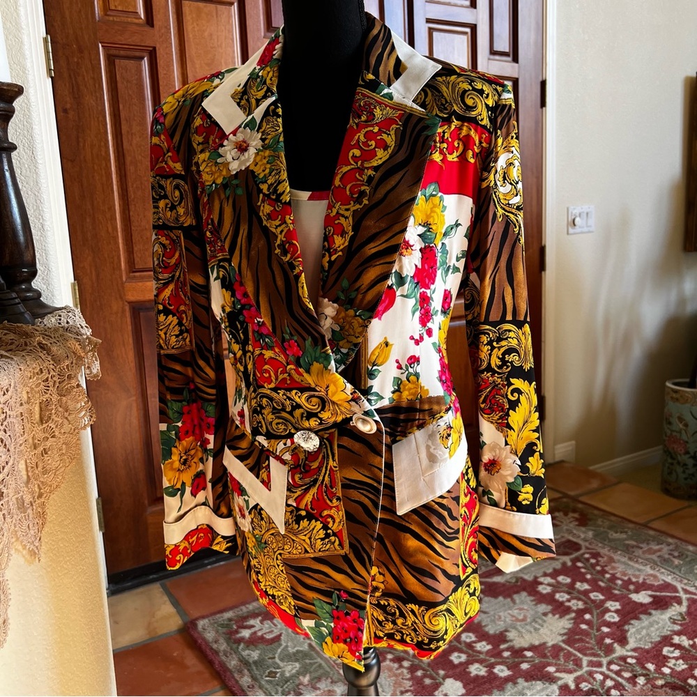Vintage Dina Bar-El Colorful Blazer And Top 2 Piece Size S Rayon